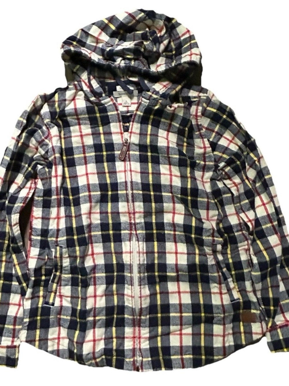 L.L. Bean Plaid Hooded Zip-Up Jacket In Navy, White & Red